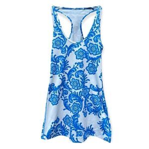LULULEMON FREE TO BE TANK LACEOFLAGE BLUE FLORAL PRINT ON WHITE SIZE 2